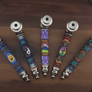 Millefiori Heady Hand Pipes / Millefiori Wrapped Pipes / Collectable Clay Hand Pipes / Made in USA / Brass Pipe with Lid / Fimo
