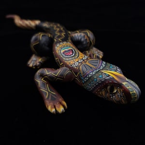 Hand Made Animal Art / FIMO Reptile Sculpture / Home or Office Decor / Millefiori Wrapped Polymer Clay Lizard / Made in USA