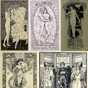 Ex Libris Bookplate Labels Nameplate Art Etching Decorative Graphic Design Artists Illustration Bibliophiles – 94 Old Books Digital Download