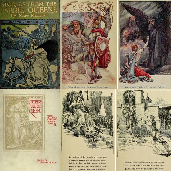 The Faerie Queene Illustrated Walter Crane Arts & Crafts 6 Volumes (1895) – Digital Instant Download
