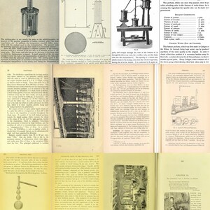K&ouml;nnte beinhalten: Eine Vintage-Buchseite mit Illustrationen und Text &uuml;ber die Herstellung von K&ouml;lnisch Wasser. Der Text beschreibt die Zutaten und den Prozess zur Herstellung von K&ouml;lnisch Wasser, einschlie&szlig;lich der Verwendung von &auml;therischen &Ouml;len und botanischen Extrakten. Die Seite enth&auml;lt auch ein Diagramm einer Destillationsanlage.
