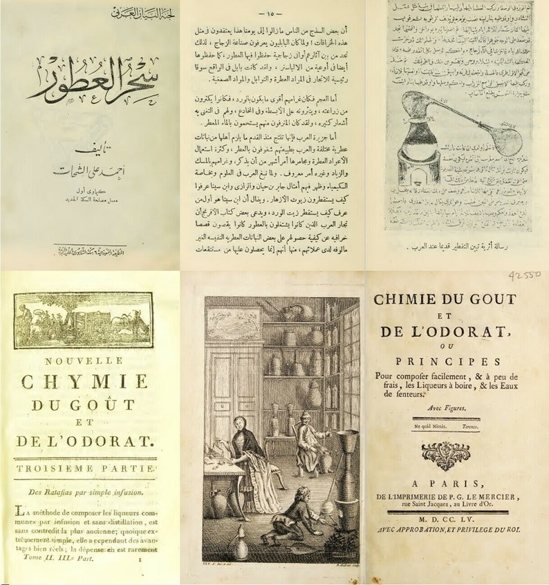 K&ouml;nnte beinhalten: Ein Vintage-Buchcover mit dem Titel "Nouvelle Chymie du Gout et de l'Odorat. Troisieme Partie." Das Cover zeigt eine Schwarzwei&szlig;illustration eines Geb&auml;udes mit einem Zaun und B&auml;umen.