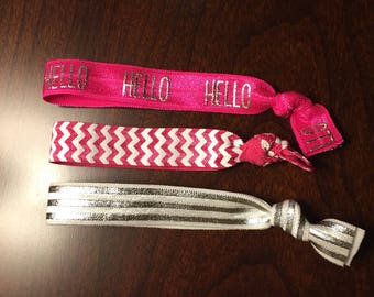 Pink white silver hair tie set/favors/gifts/handmade/customize