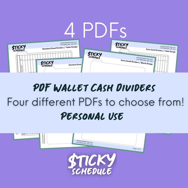 DIY Fillable PDF Wallet Cash Dividers - PDF Files only - Digital Download