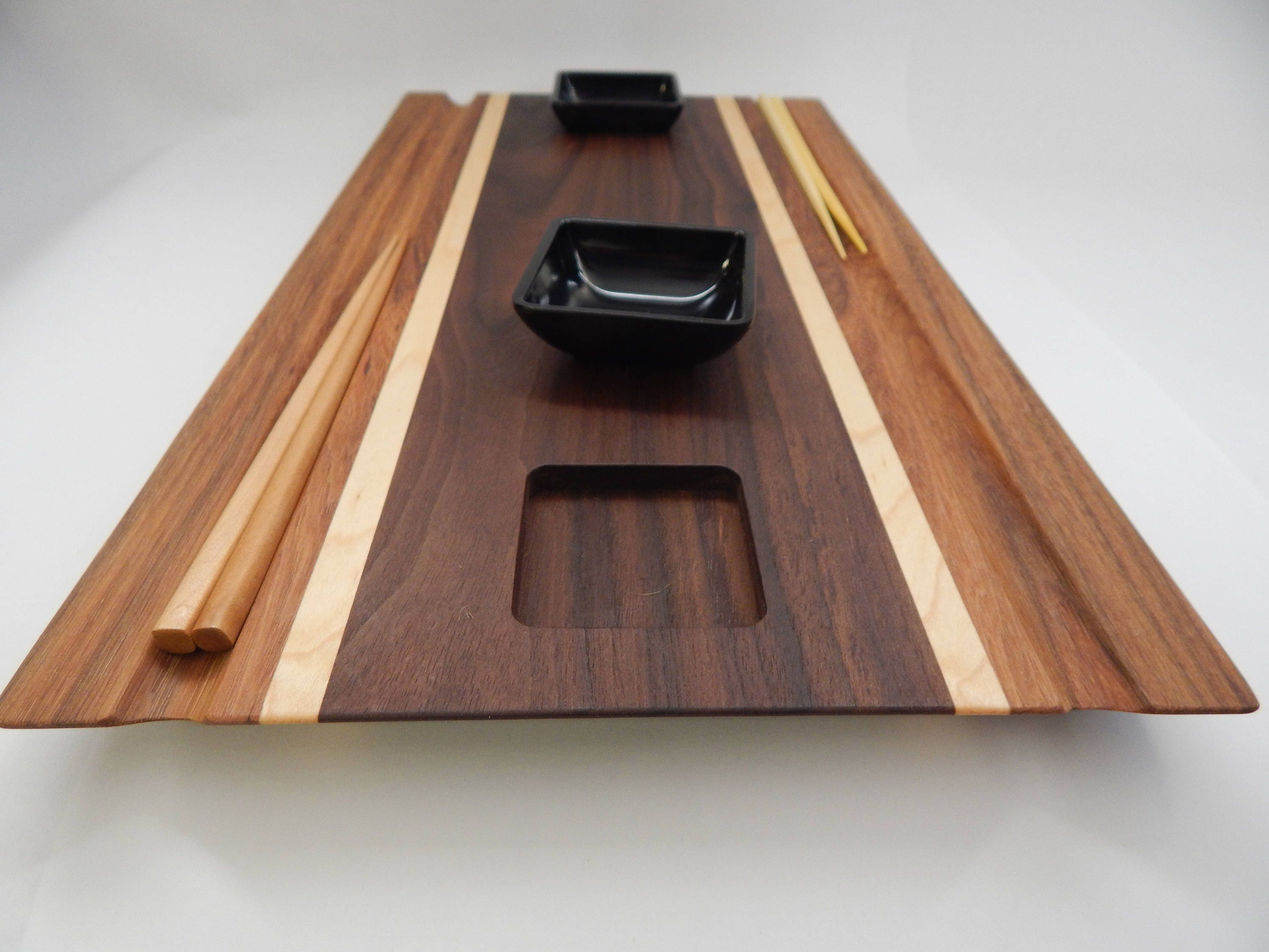 Handcrafted wood Sushi Board/Serving Tray Walnut, Maple