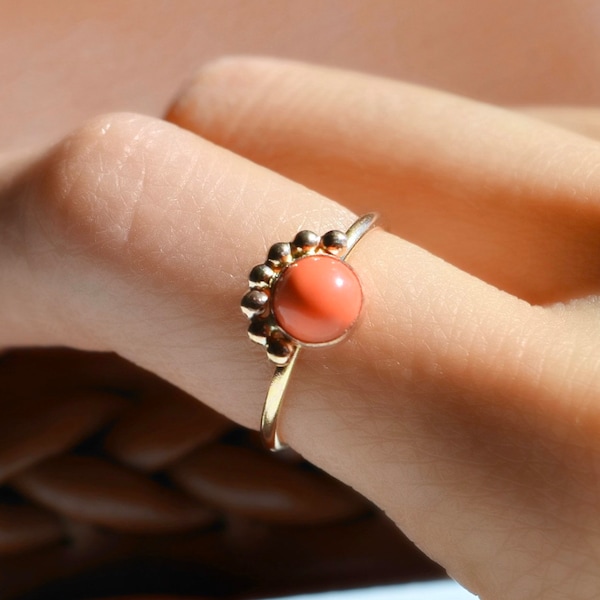 Gold Coral Ring, Dainty Coral Ring, 14KT Gold Fill Coral Ring