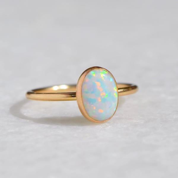 Gold Opal Ring, Oval Opal Ring, Dainty Opal Ring, Opal Solitaire, October Birthstone