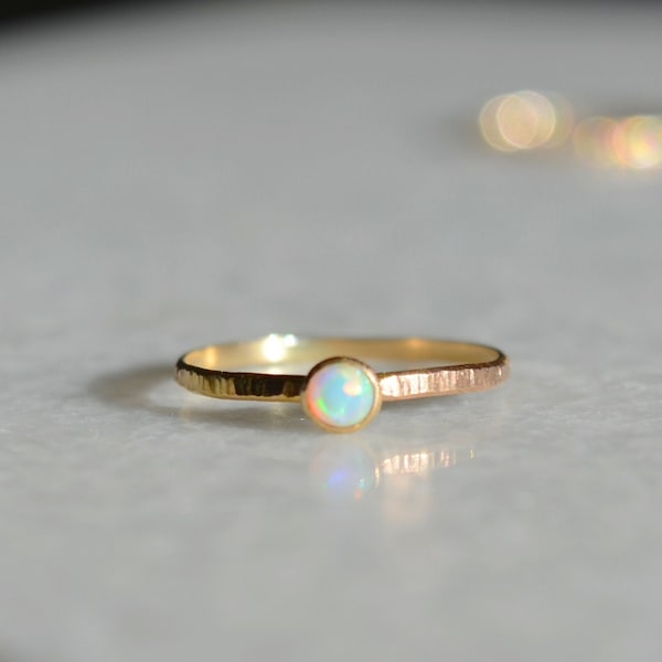 Opal Ring, Solid Gold Opal Ring, Dainty Gold Opal Ring, Gold Stacking Ring