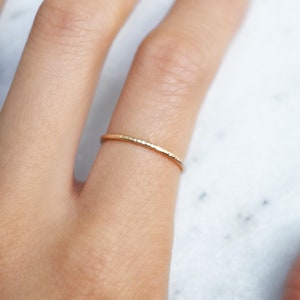 14KT Solid Gold Ring, Sterling Silver Ring, Thin Stacking Ring, Delicate Ring, Hammered Ring, Threadbare Ring