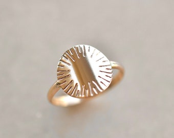 Sun Ring, Gold Circle Ring, Gold Disc Ring, Sunrays Ring, Theia Ring