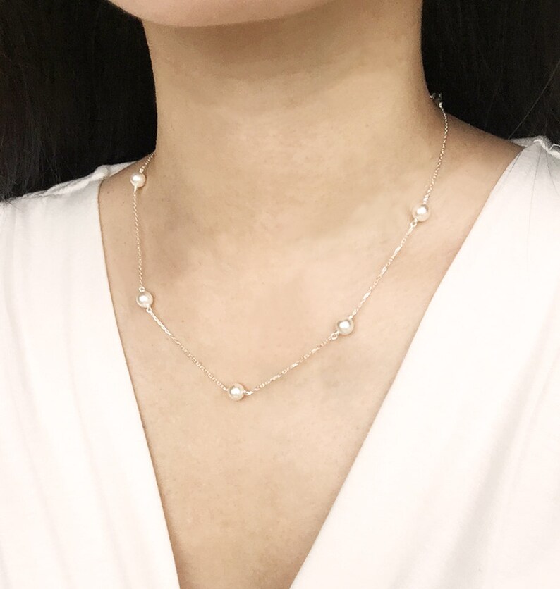 Pearl Station Necklace Pearl Choker Sterling Silver 14KT Etsy Canada