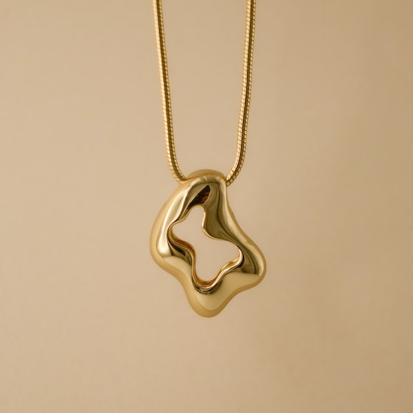 Collar de metal fundido, colgante orgánico, oro de 14 quilates