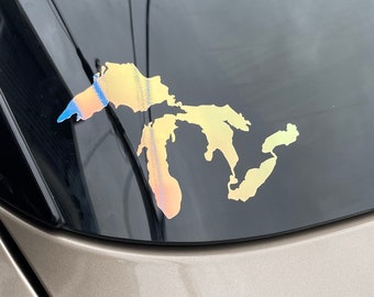 Great Lakes Bumper Sticker MICHIGIVER - 6x4 inch - Holographic, Huron, Ontario, Michigan, Erie, Superior, Great Lakes Great Responsibility