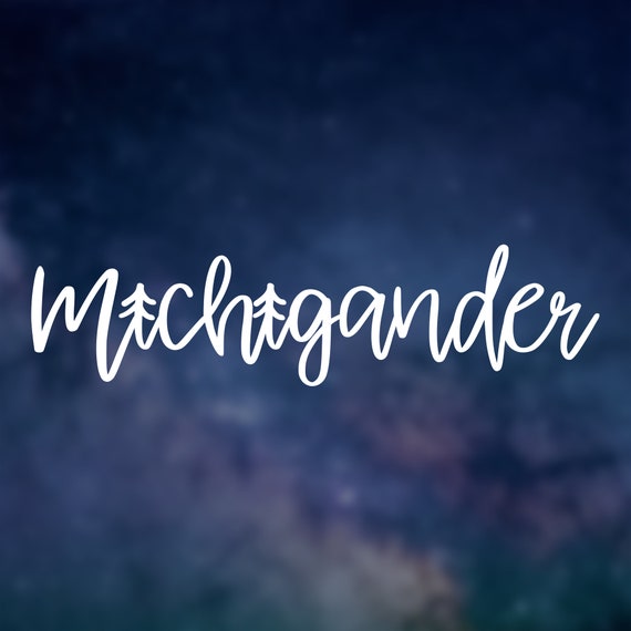 White Michigander vinyl bumper sticker with a mitten in the lettering