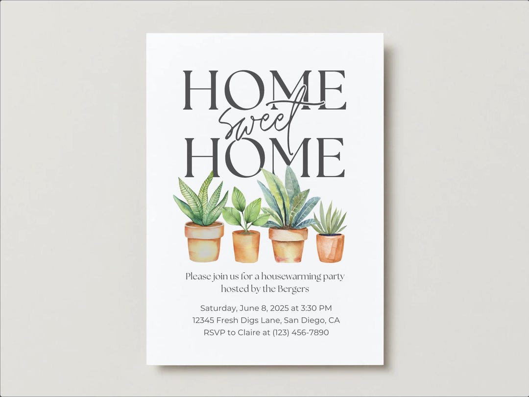 DIY Canva Invitation Template: Housewarming Modern Houseplant Design ...