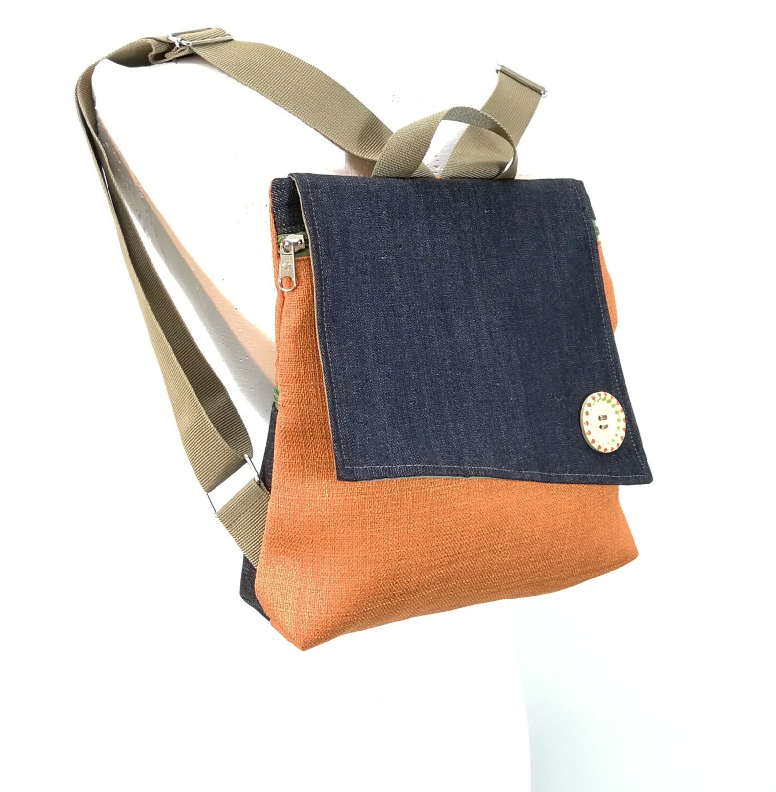 Mini Backpack Purse Zipper Knapsacks Orange Jeans Bag Etsy Israel