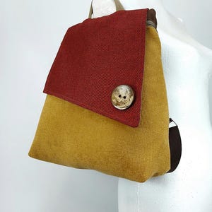 Mochila vegana, Bolsos de diseño, Mochila de trabajo para mujer, Mochila color mostaza burdeos, Regalos únicos para vacaciones, Bolso ligero y bonito, Envío gratis
