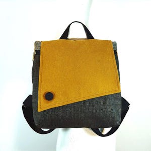 Mini mochila monedero, Mochila pequeña gris con un toque mostaza, Bolso de moda, Bolsa para bicicleta, Regalos veganos, Mochila ligera, Envío gratis