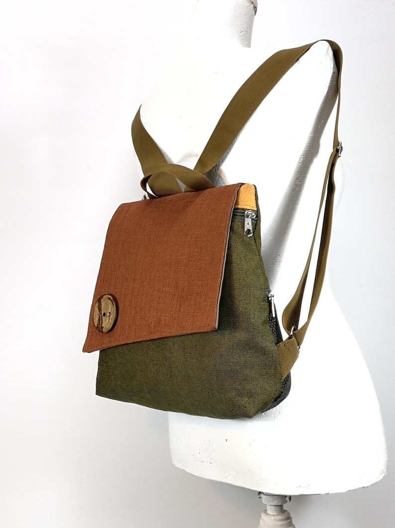 Holidays gift for her Light weight backpack Mini backpack purse Free shipping Beautiful small backpack Dark green and orange backpack