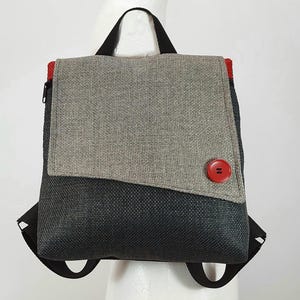 Mini mochila monedero, Mochila pequeña gris con un toque de rojo, Bolso de moda, Bolso de bicicleta, Regalos veganos, Mochila ligera, Envío gratis