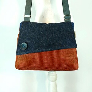 Monedero pequeño tipo bandolera, Monedero grande con cremallera, Bolso naranja azulado, Bolso totalmente de tela, Bolso ligero y lavable, Regalo para veganos, Envío gratis