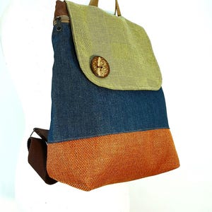 Mochila ecológica vegana, Mochila totalmente de tela, Bolso para iPad, Mochila para mujer, Bolso ligero, Bolso para jeans naranja y verde, Envío gratis
