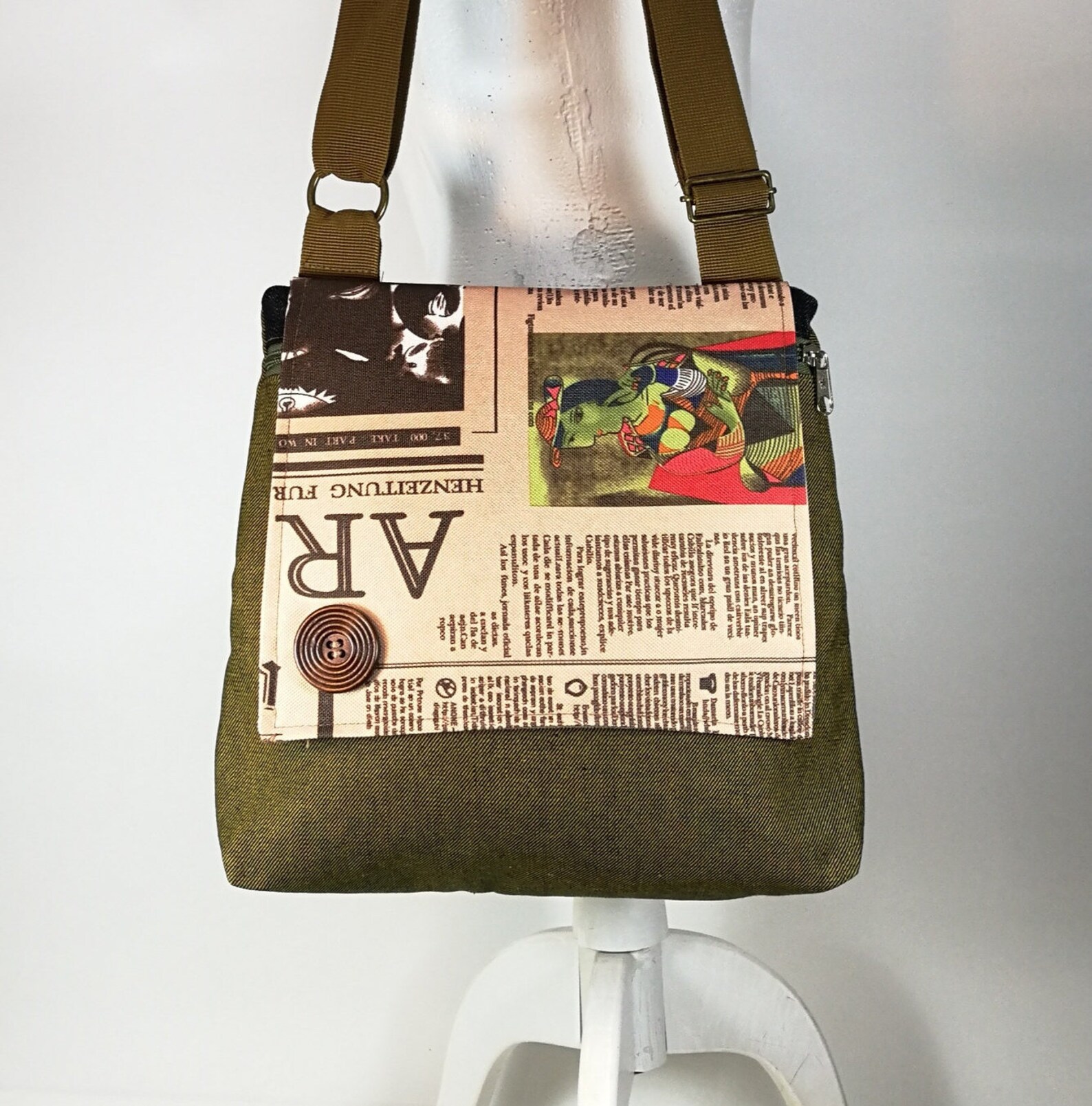 Crossbody canvas bag purse Newspaper Print bag Handemade Etsy
