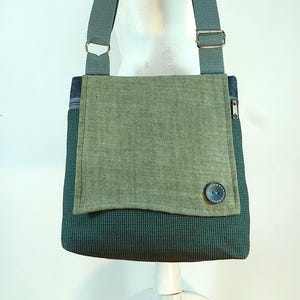 Sac à main sac à bandoulière, beau sac fait main tout en tissu, cadeau de vacances, sac bleu vert gris, sac écologique en tissus, sac cadeau végétalien, livraison gratuite
