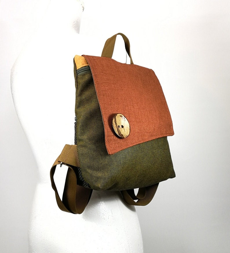 Holidays gift for her Light weight backpack Mini backpack purse Free shipping Beautiful small backpack Dark green and orange backpack