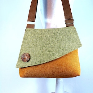 Sac à main sac à bandoulière, beau sac fait main, cadeau de vacances, sac en tissu vert moutarde, sac végétalien, sac de taille moyenne utile, livraison gratuite