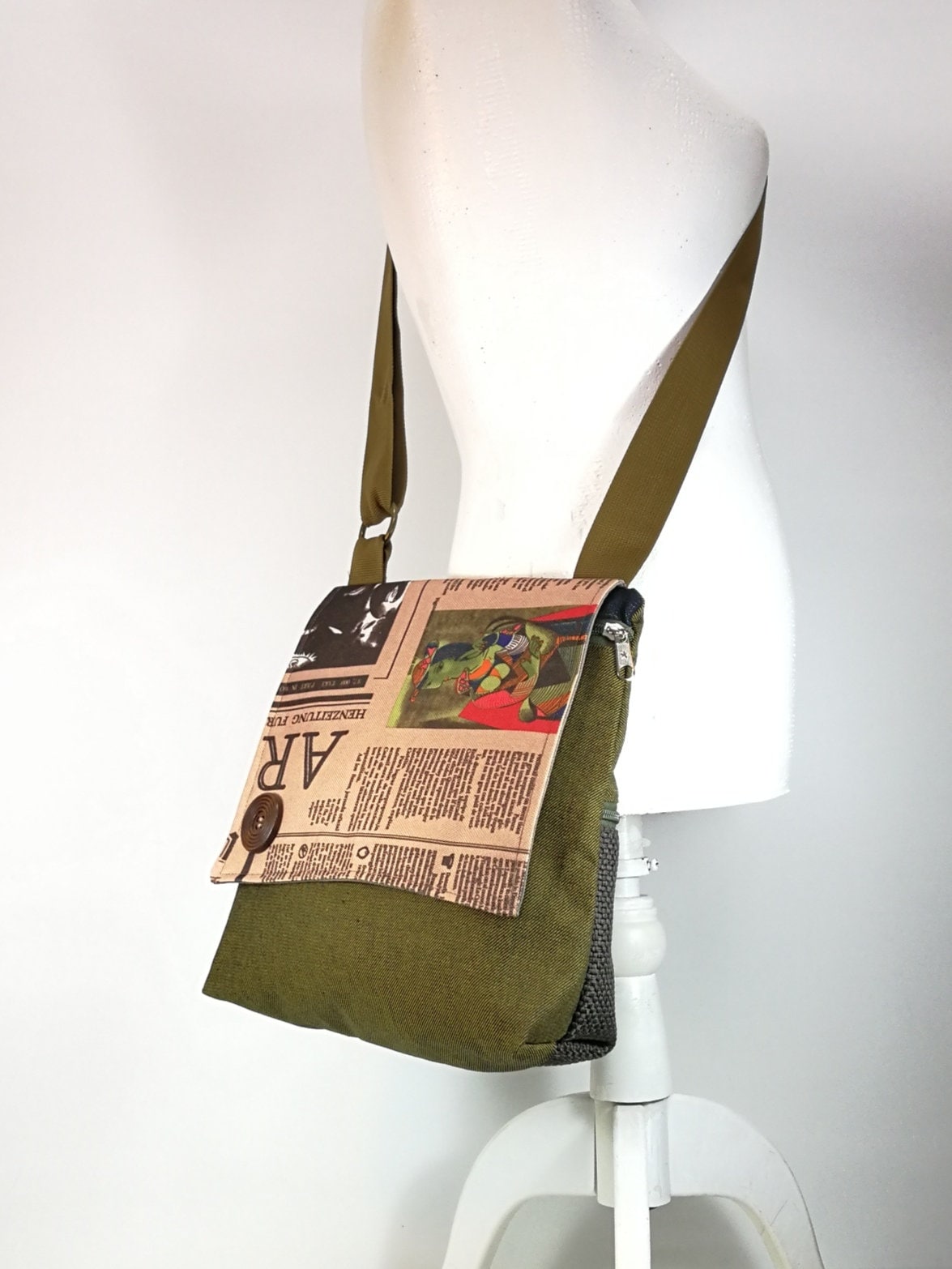 Crossbody canvas bag purse Newspaper Print bag Handemade Etsy