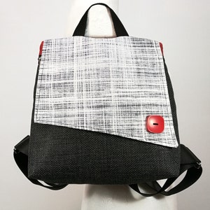 Mochila pequeña, hermosa y única, Mochila de tela gris blanca, Mochila sin cuero, Mochila pequeña liviana, Envío gratis