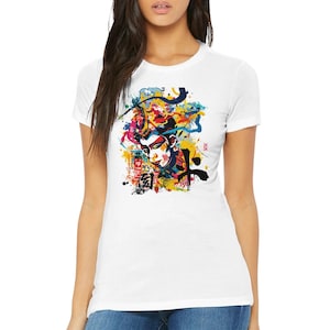 Japanese Geisha Premium Womens Crewneck T-shirt Graffiti Street Art
