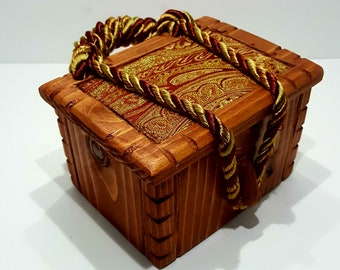 Wooden stash, storage box, cedar wood box, designer cloth top wooden box