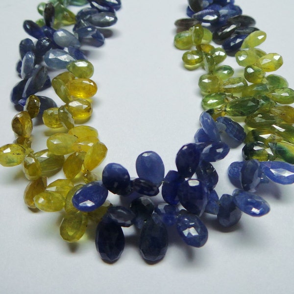 Super Gorgeous 9” Strand - Amazing AAAAA++++ High Quality 7-10 MM Size Natural Yellow Blue Sapphire Faceted Pear Shape Briolette