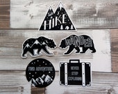 Travel Sticker pack/bundle, Find Adventure, Bears, Wanderlust, Mountains Quote Travel Journal, Camping, Gift Gap year, Laptop Stickers, Hike