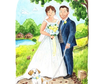 A4 Wedding Illustration - Wedding Card - Custom Illustration - Wedding Gift - Couple Art