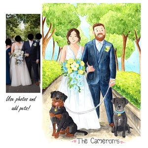 Custom Wedding Illustration A4 Illustration Hand Painted Acrylic Portrait Wedding Card Wedding Gift Couple Art Newlyweds image 3