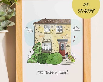 Personalised House Drawing - Watercolour Illustration - Custom Housewarming Art - Artwork - House Portrait - New Home Gift