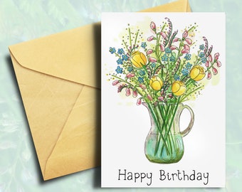 Flower Card - Mothers Day - Happy Birthday - Wildflower Card For Mum - Birthday - Sister - Mum - Aunt