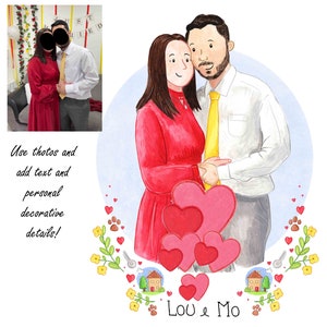 A5 2 People Custom Portrait Hand Painted Acrylic Portrait Personalised Illustration 300dpi Digital File image 3