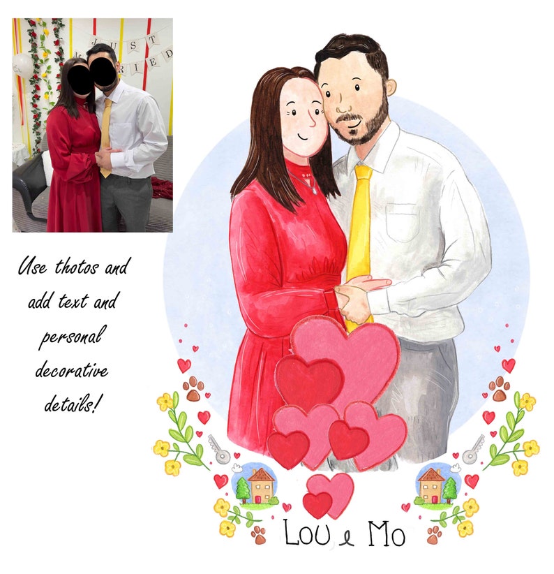 A5 2 People Custom Portrait Hand Painted Acrylic Portrait Personalised Illustration 300dpi Digital File image 3