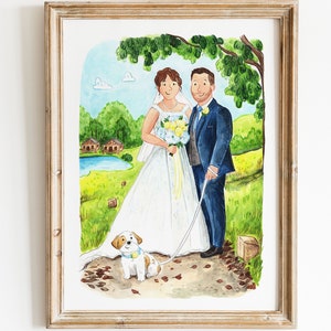 Custom Wedding Illustration A4 Illustration Hand Painted Acrylic Portrait Wedding Card Wedding Gift Couple Art Newlyweds image 1