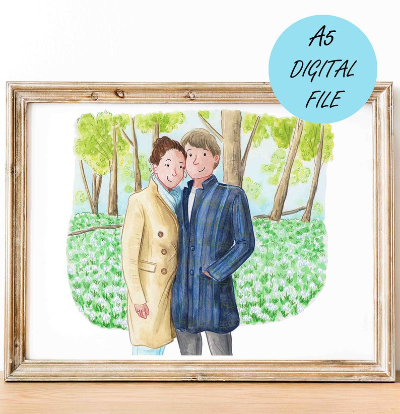 A5 2 People Custom Portrait Hand Painted Acrylic Portrait Personalised Illustration 300dpi Digital File image 1