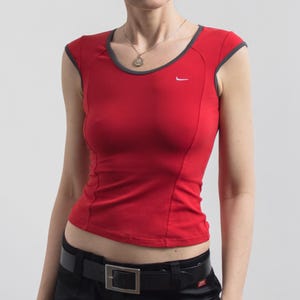 red nike crop top shirt
