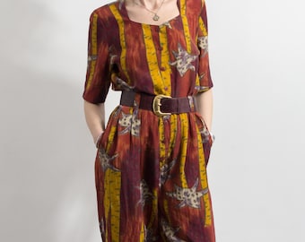 Vintage Floral Jumpsuit 90s Button Front Summer Fit XL