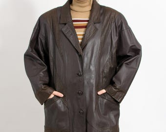 Vintage 80s Leather Jacket - brown oversized coat women's XXXL