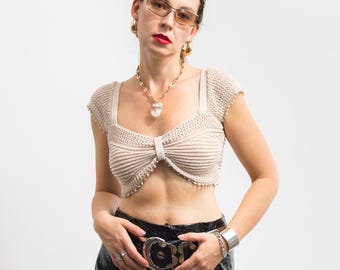 Crochet crop top vintage boho women size S/M