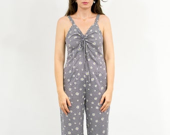 Floral jumpsuit vintage summer printed slevveless coveralls women M/L