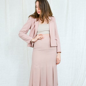 Vintage Jacques Vert Skirt Suit | 90s Pink Wool Two Piece (M)